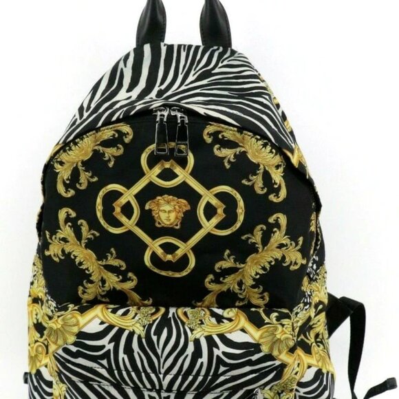 Versace Nylon Baroque Zebra Print Backpack Black Multicolor DFZ5350 - Picture 1 of 10